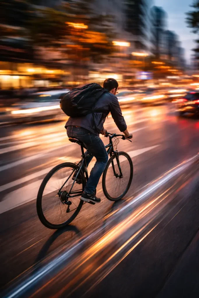 svet-v-pohybe-cyklista Projekt svet v pohybe, cyklista vo večernom meste