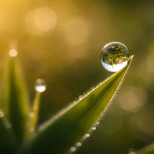 projekt To čo si nevšímam, mindful fotografovanie, banner, kvapka rosy na zelenom liste