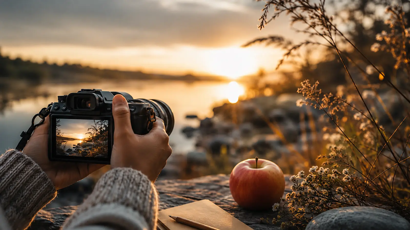 Základy vedomého fotografovania – titulka, v prírode s fotoaparátom a jalčkom